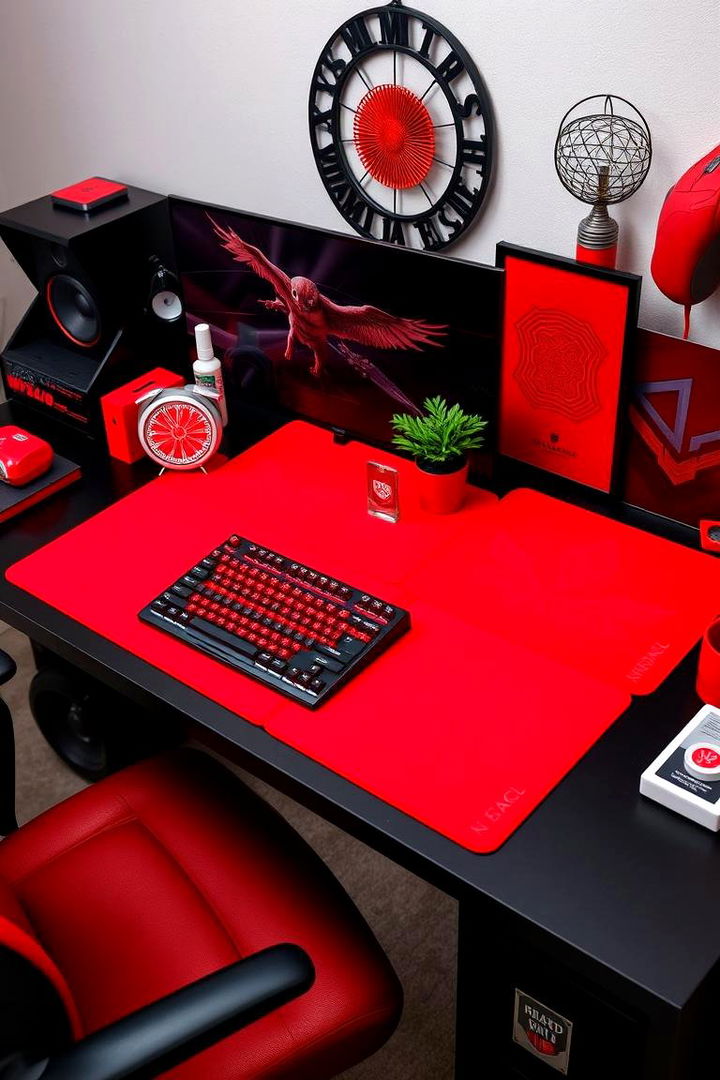 Red Accent Accessories Display - 22 Red and Black Gaming Setup Ideas