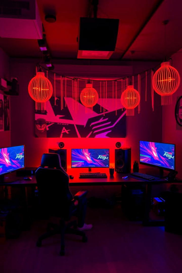 Red Ambient Lamp Festival Effect - 22 Red and Black Gaming Setup Ideas