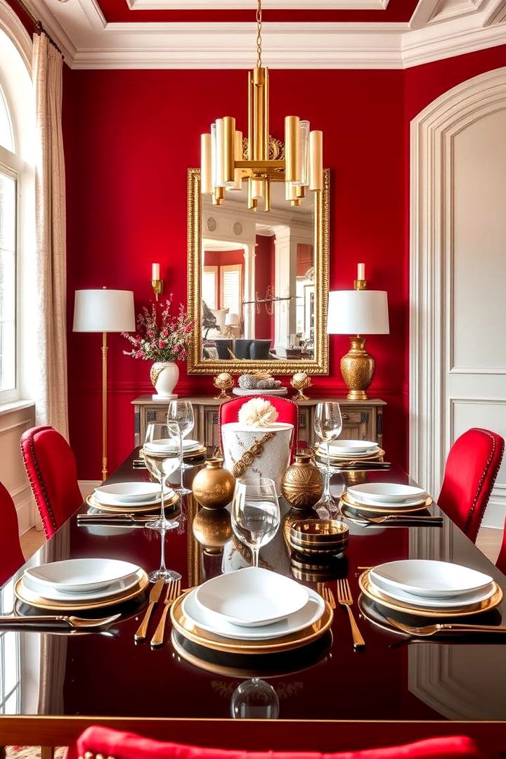 Red Decor with Metallic Accents - 22 Red Dining Room Ideas
