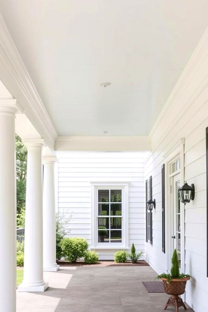 Refined Boxed Ceiling Molding - 22 Colonial Front Porch Ideas