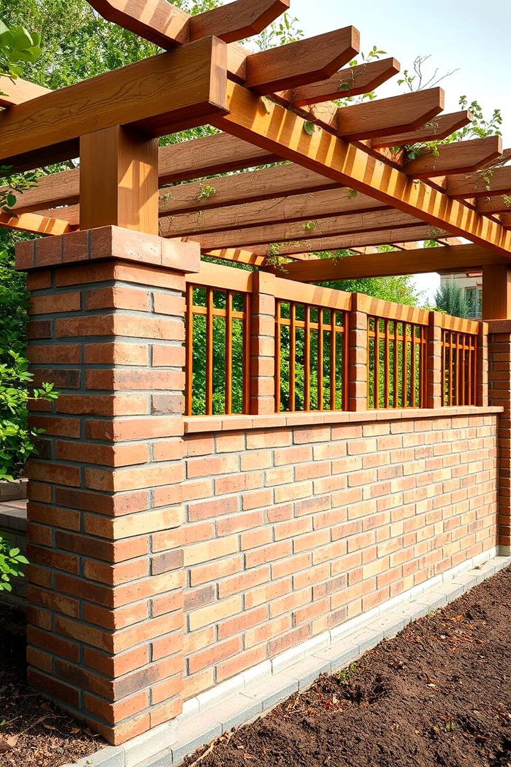 Refined Brick Pergola Fence - 22 Front Yard Brick Fence Ideas