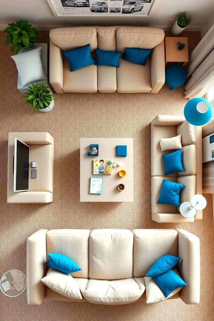Refined Family Friendly Space - 22 blue and beige living room ideas