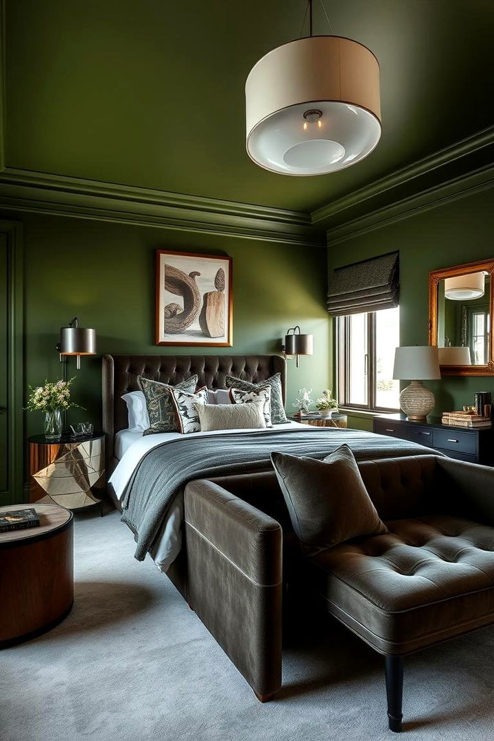 Refined Green Statement Room - 22 Olive Green Bedroom Ideas