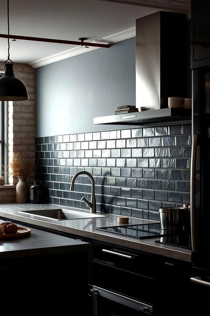Refined Industrial Chic - 22 Kitchen With Black Backsplash