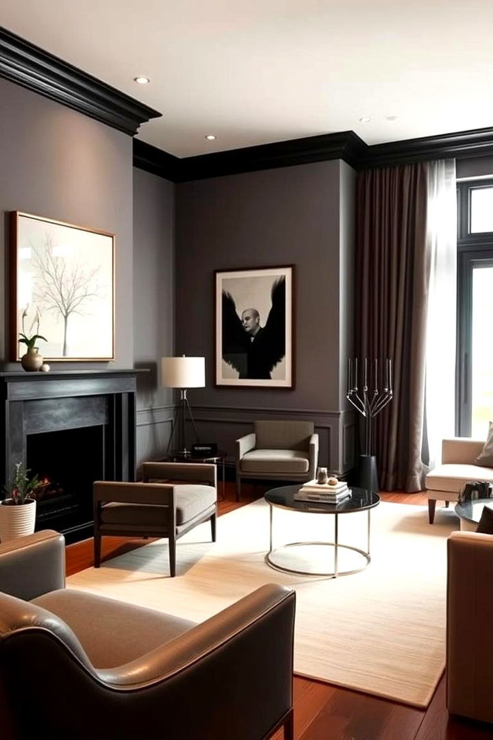 Refined Modern Ambiance - 22 Living Room With Grey Walls and Black Trim
