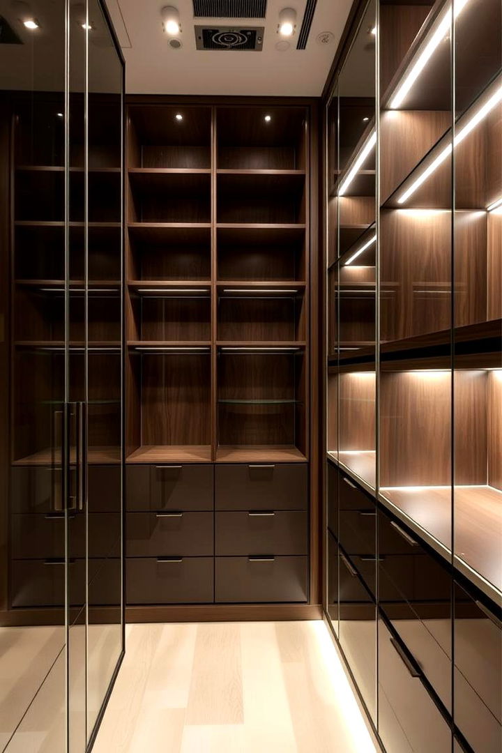 Refined Use of Lighting and Glass Accents - 22 Walk in Closet Ideas