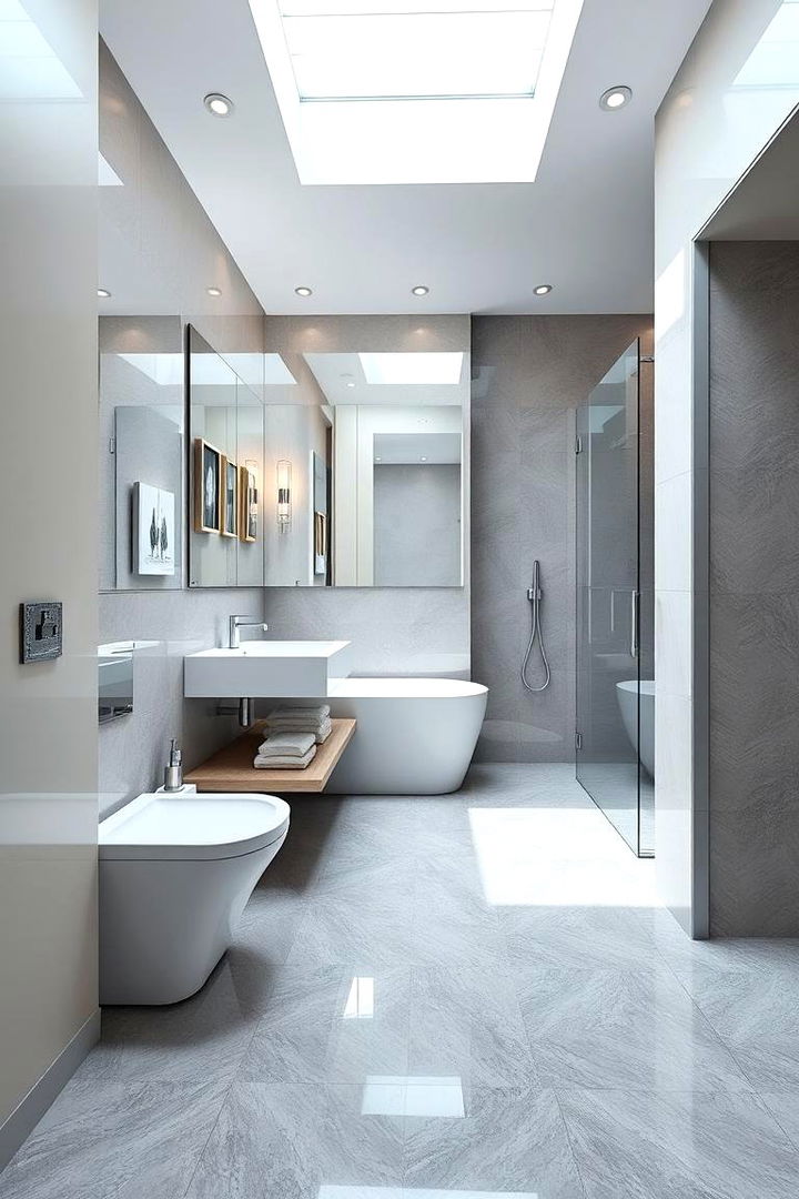 Reflective Gloss Finish - 22 Gray Floor Bathroom Ideas