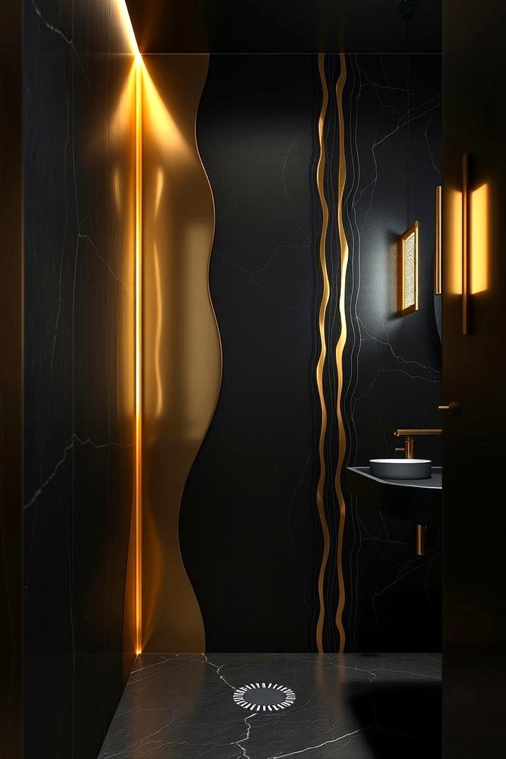 Reflective Gold Elements - 22 Black and Gold Bathroom Ideas