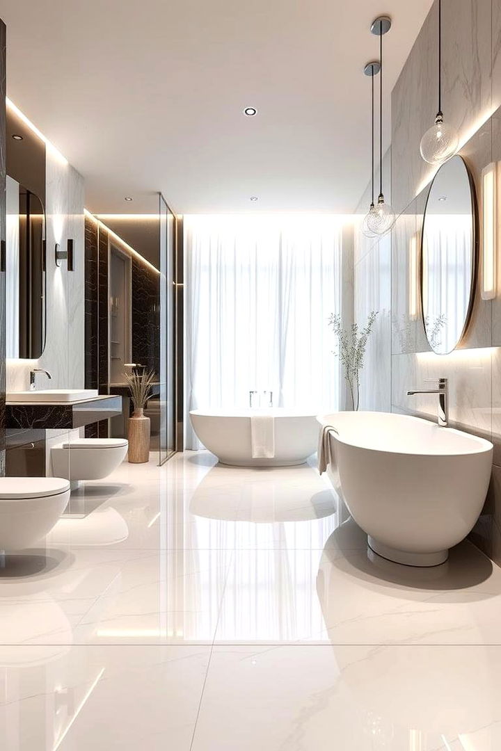 Reflective Impact with High Gloss Finishes - 22 Small Bathroom Flooring Ideas