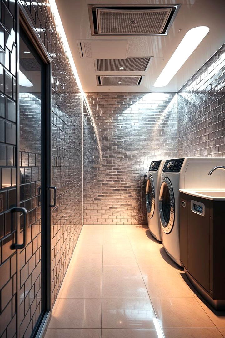 Reflective Metallic Tile Accents - 22 Laundry Room Tile Ideas