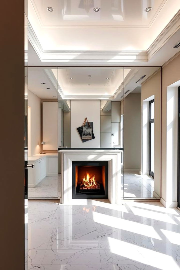 Reflective Mirror Accents - 22 Fireplace Lighting Ideas