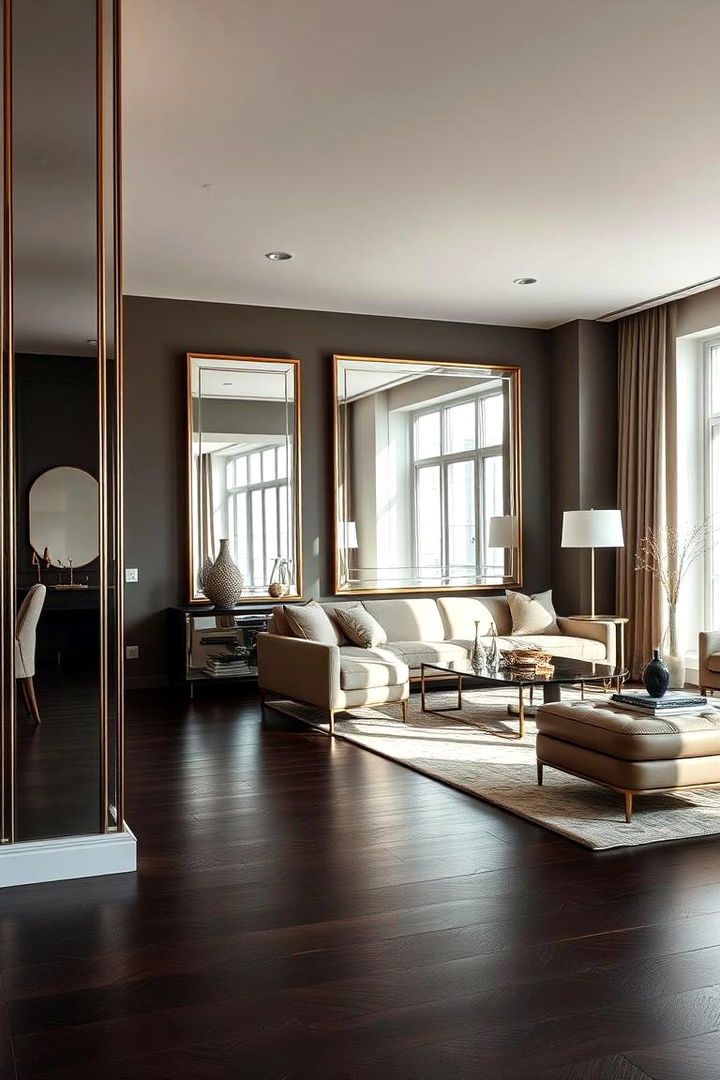 Reflective Mirrored Decor - 22 Dark Brown Floor Living Room Ideas