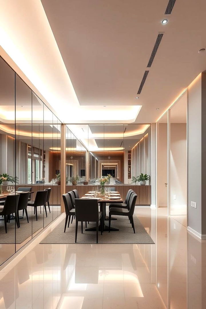 Reflective Mirrored Walls - 22 Glam Dining Room Ideas