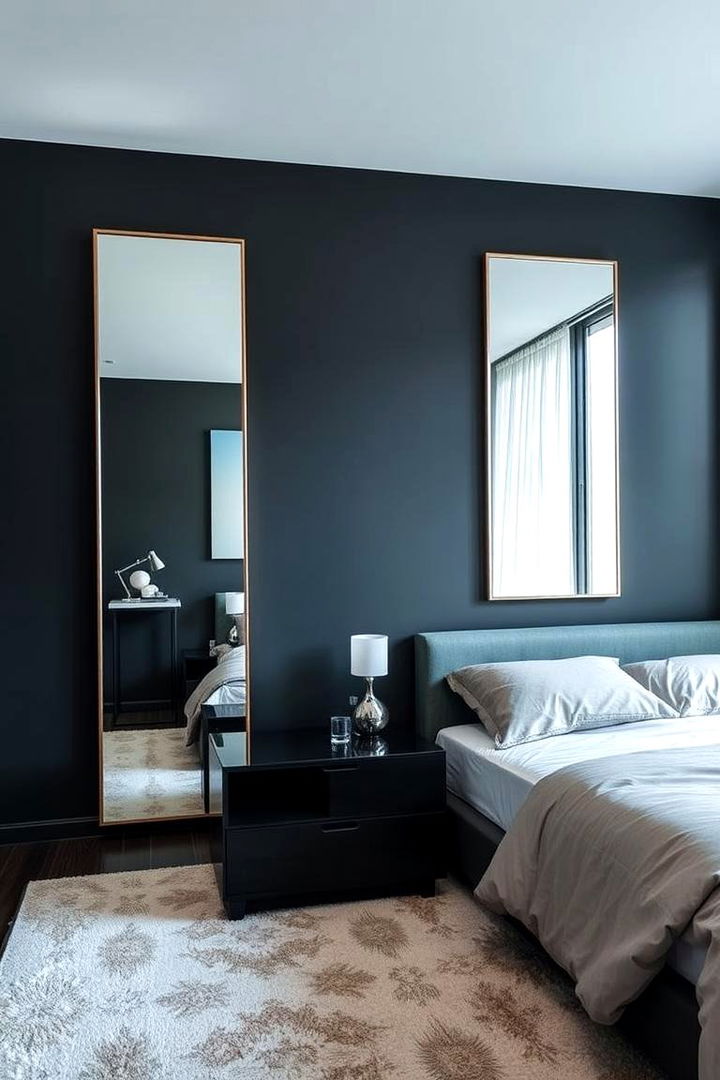 Reflective Mirrors for Depth - 22 Matte Black Bedroom Ideas