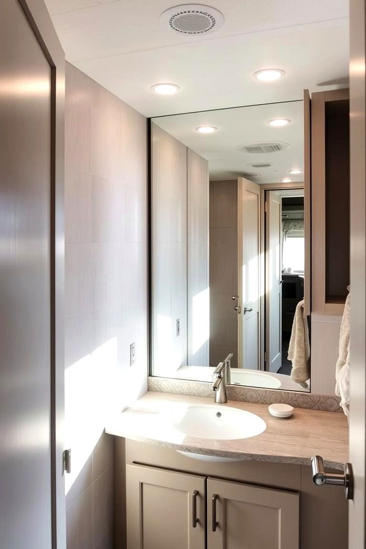 Reflective Mirrors to Create Depth - 22 Small Rv Bathroom Ideas