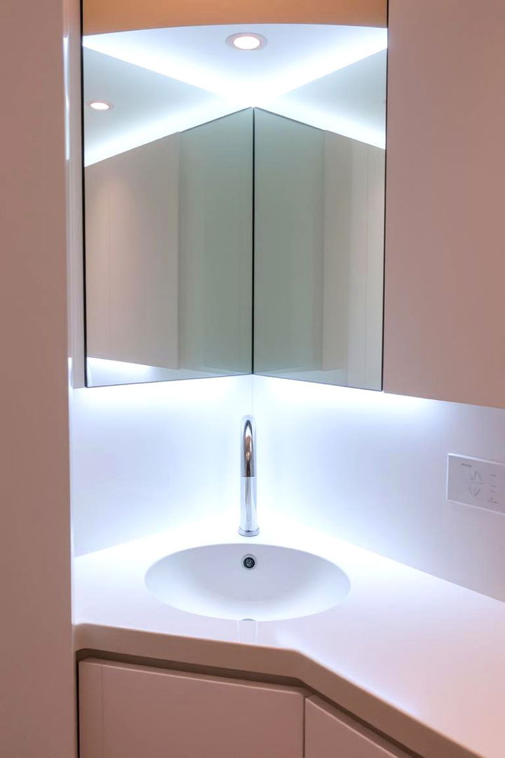 Reflective Surfaces and Lighting Effects - 22 Corner Kitchen Sink Ideas