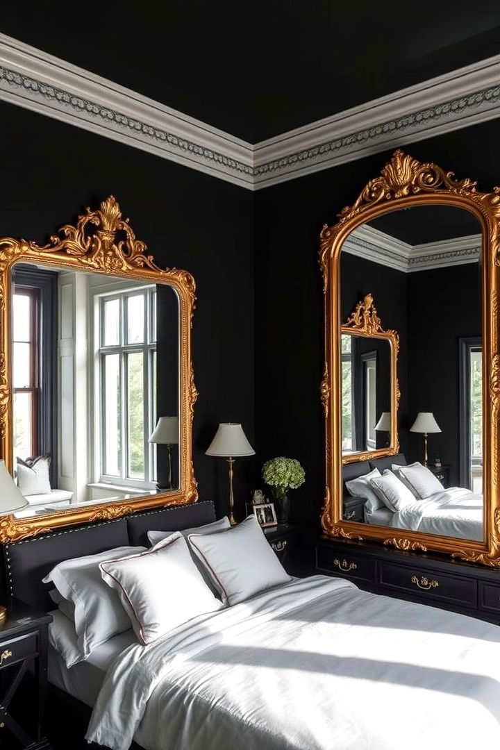 Reflective Surfaces and Mirrors - 22 Black and Gold Bedroom Ideas