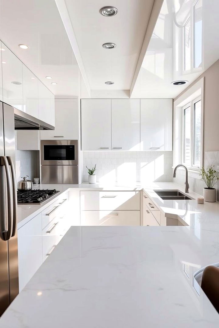 Reflective Surfaces to Amplify Natural Light - 22 Small White Kitchen Ideas