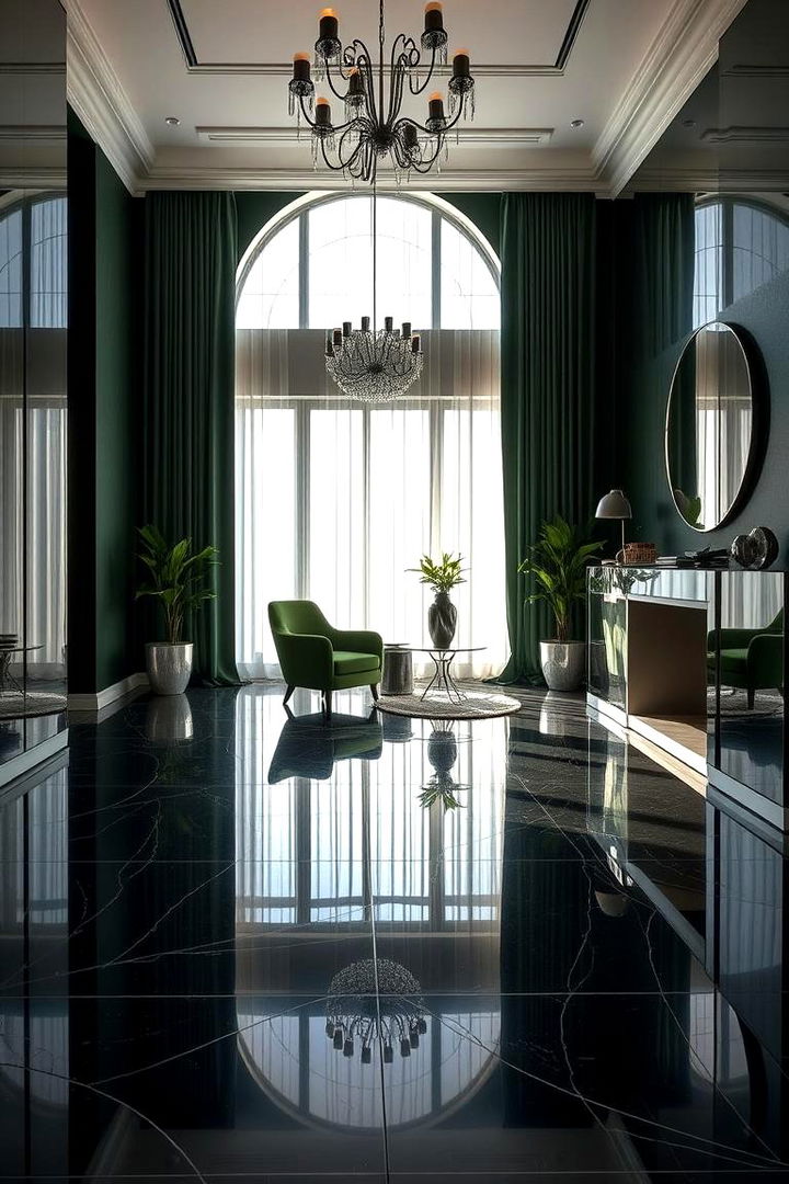 Reflective Surfaces with Dark Green Accents - 22 Dark Green Bedroom Ideas