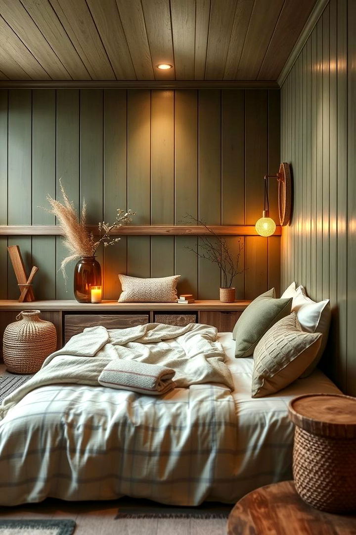 Relaxing Earthy Retreat - 22 Green Panelling Bedroom Ideas