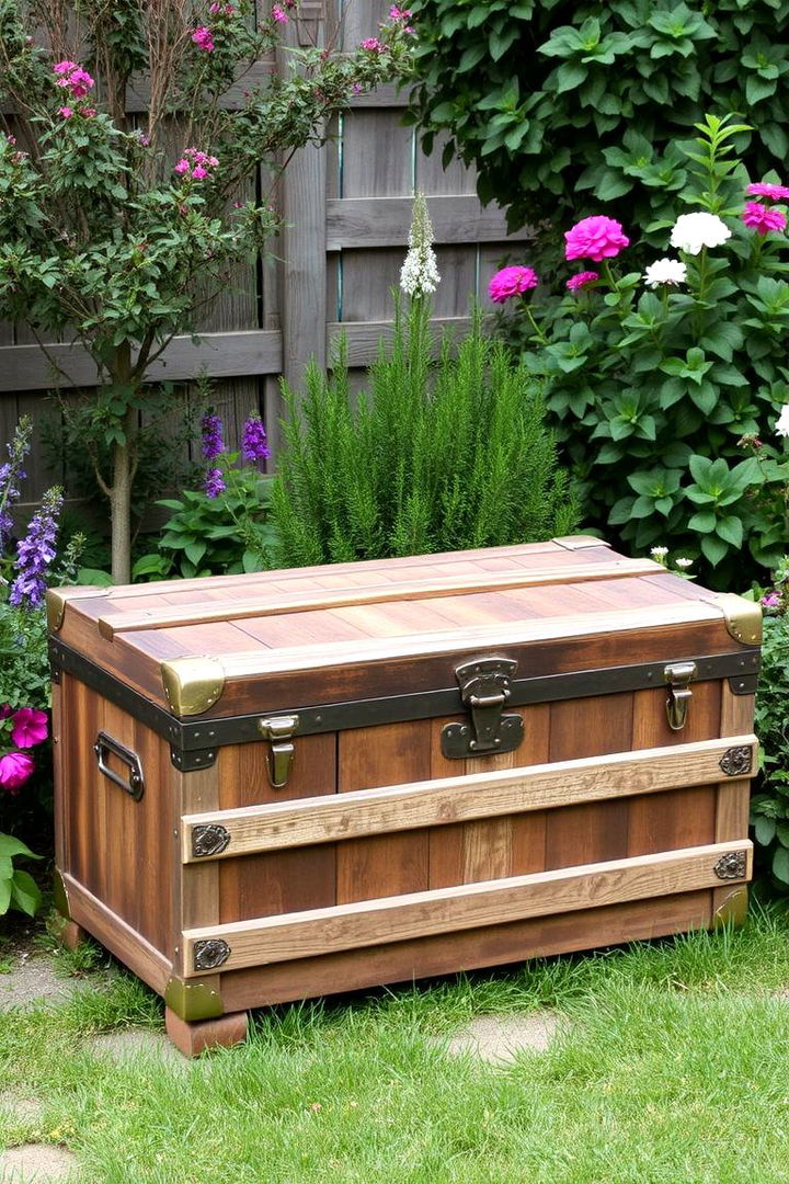 Repurposed Antique Trunk Garden Storage - 22 Outdoor Toy Storage Ideas