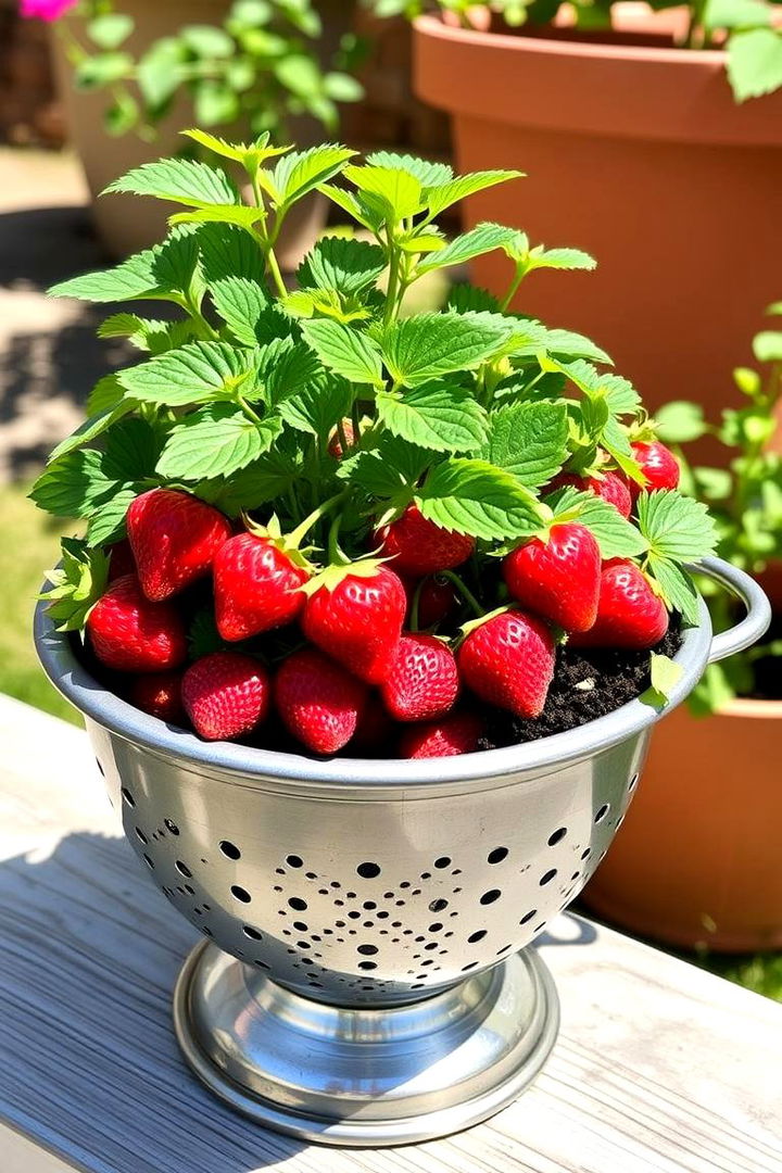 Repurposed Colander Strawberry Planter - 22 Strawberry Planter Ideas