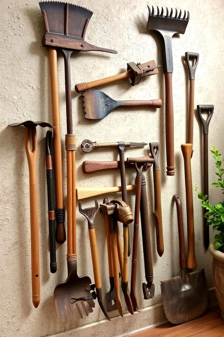 Repurposed Farm Tools Displays - 22 Farmhouse Decor Ideas