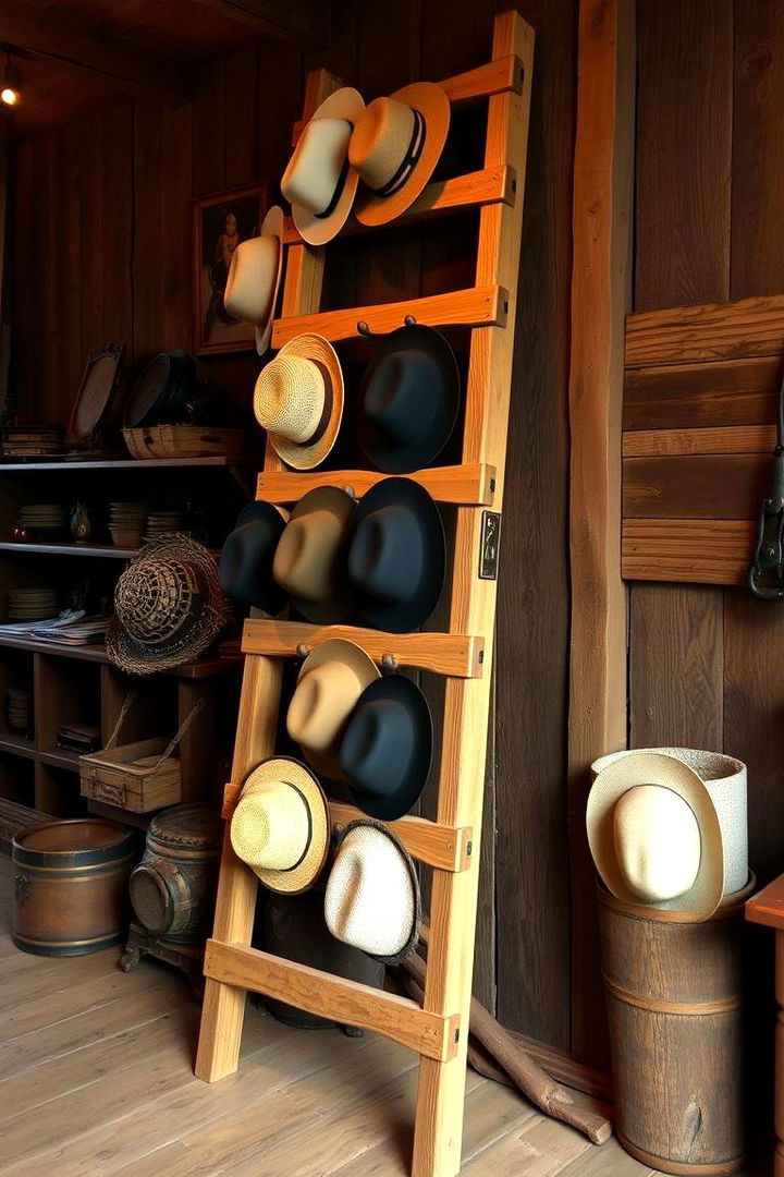Repurposed Ladder Display - 22 Hat Storage Ideas