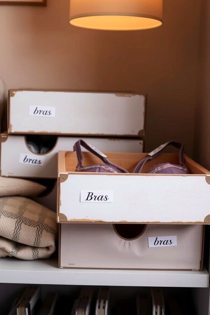 Repurposed Shoe Boxes with Dividers - 22 Bra Storage Ideas
