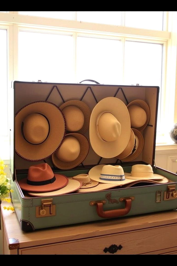 Repurposed Suitcase Display - 22 Hat Storage Ideas