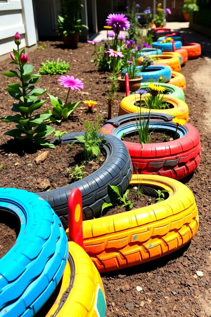 Repurposed Tire Garden Edging - 22 Recycled Garden Edging Ideas