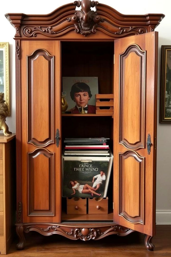 Repurposed Vintage Armoires - 22 Vinyl Record Storage Ideas