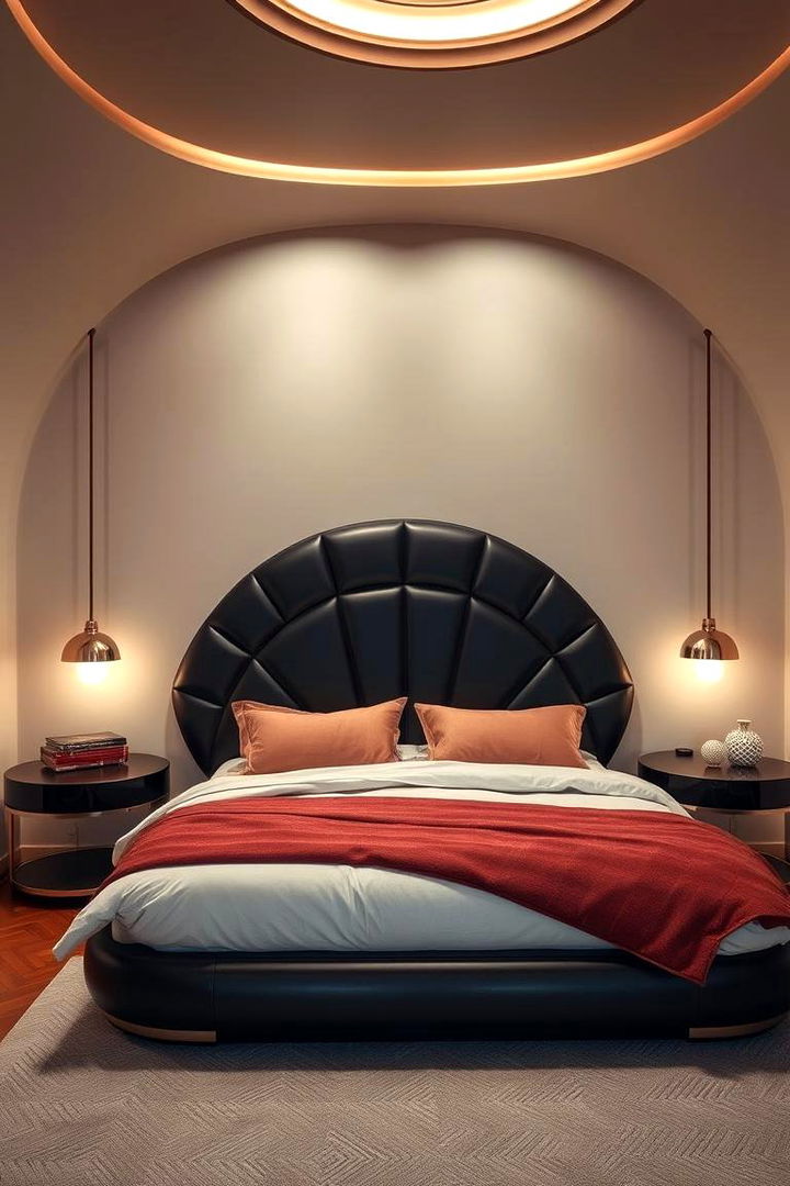 Retro Futuristic Black Headboard Design - 22 Black Headboard Bedroom Ideas