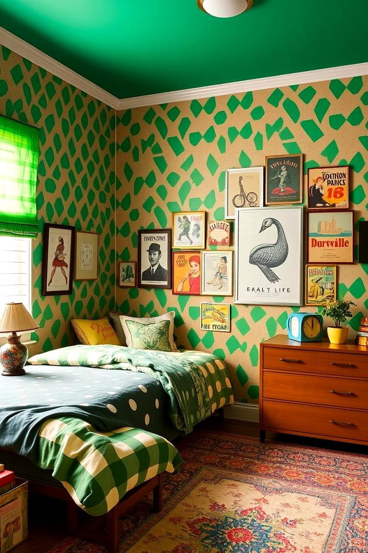 Retro Green Patterns - 22 Green and Beige Bedroom Ideas