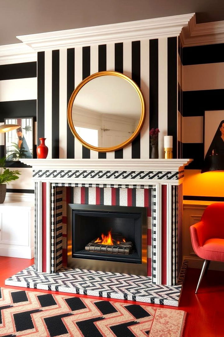 Retro Inspired Bold Stripes - 22 Fireplace Paint Ideas