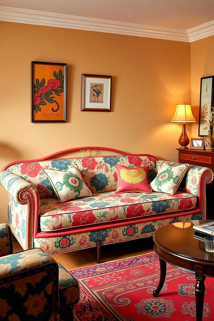 Retro Inspired Daybed with Printed Upholstery - 22 Daybed Ideas for Small Spaces