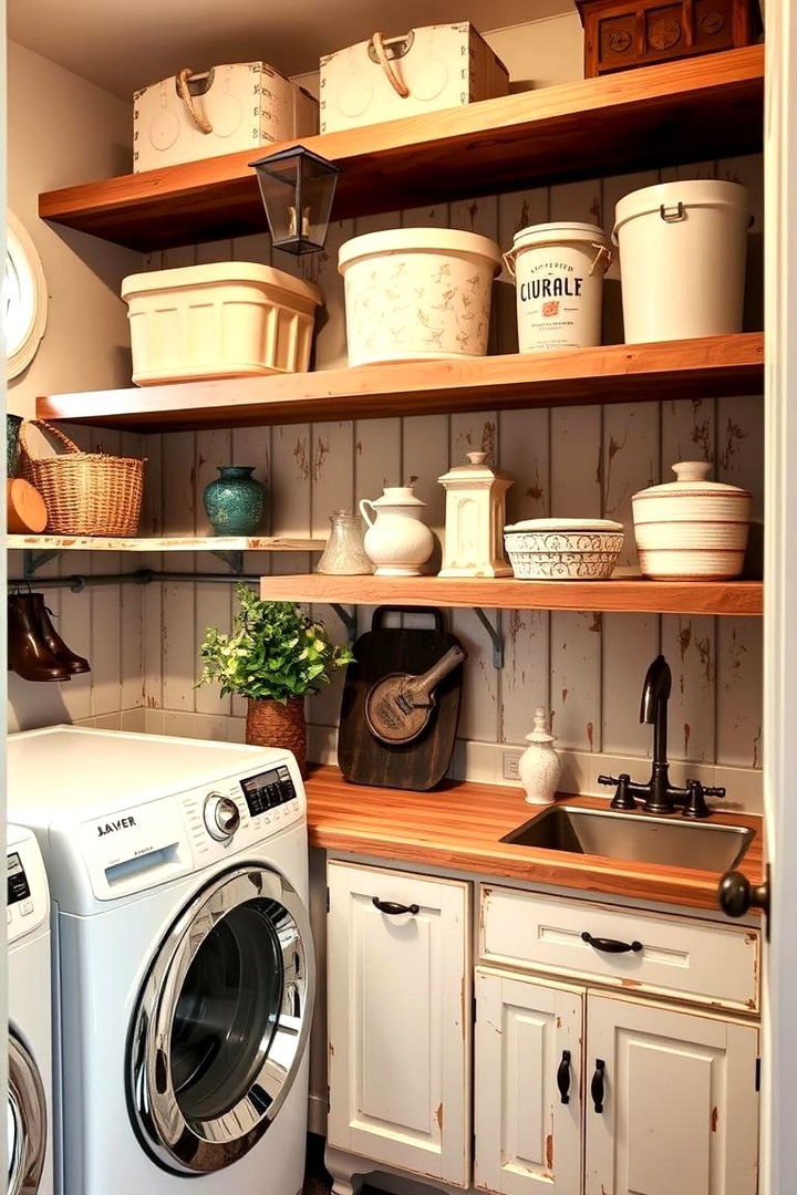 Retro Inspired Vintage Shelving - 22 Laundry Room Shelving Ideas