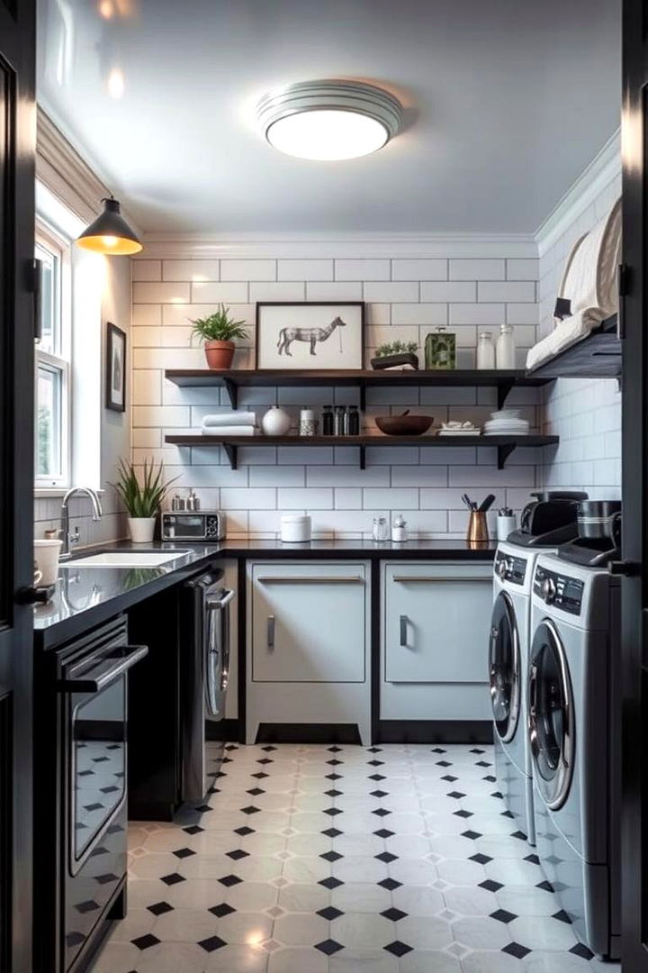 Retro Laundry Charm - 22 Black and White Laundry Room Ideas