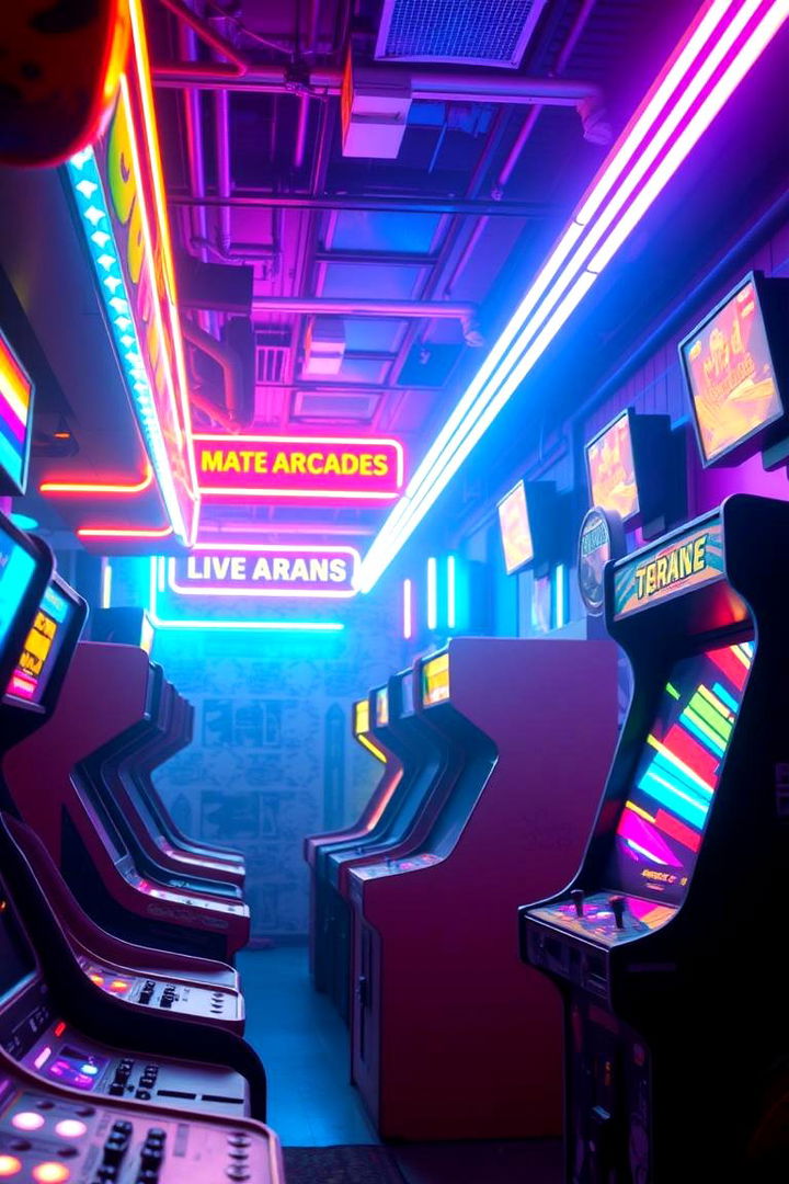 Retro Neon Lighting Ambiance - 22 Arcade Room Ideas