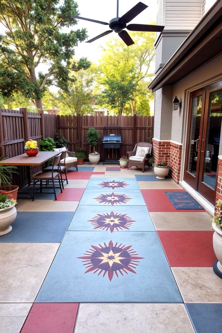 Retro Revival Accents - 22 Painted Concrete Patio Ideas