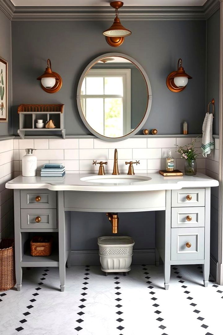Retro Revival Grey Vanity - 22 Grey Bathroom Vanity Design Ideas