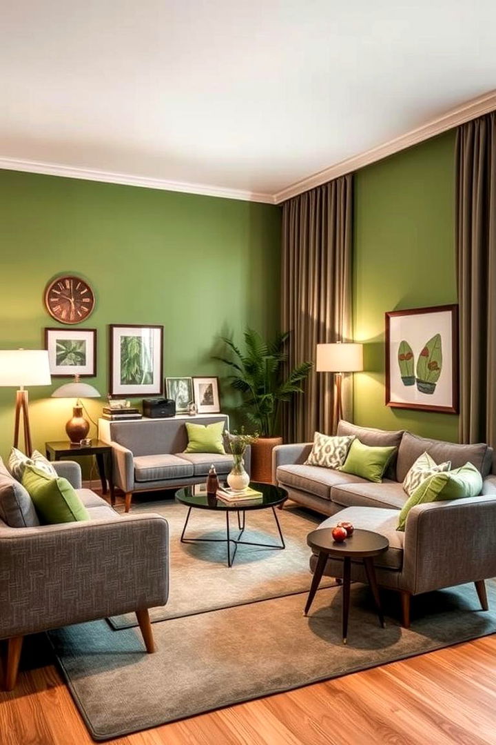 Retro Revival Vintage Green Accents Combined with Modern Grey - 22 Green and Grey Living Room Ideas