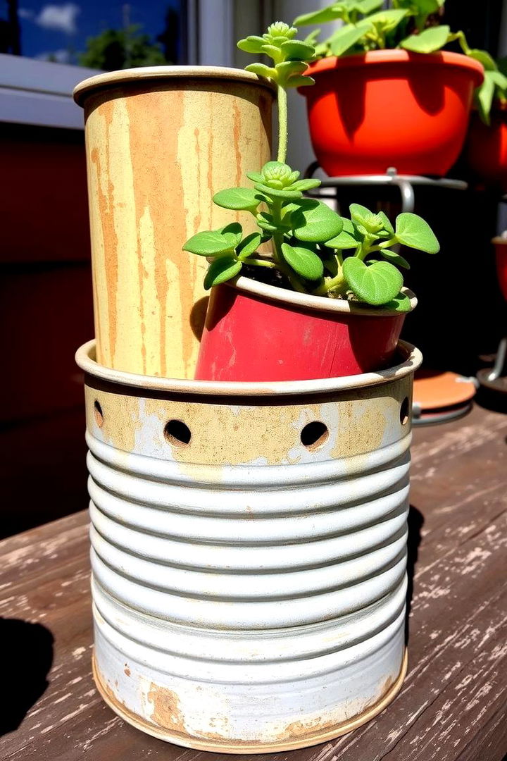 Retro Tin Can Arrangements - 22 Outdoor Succulent Container Ideas