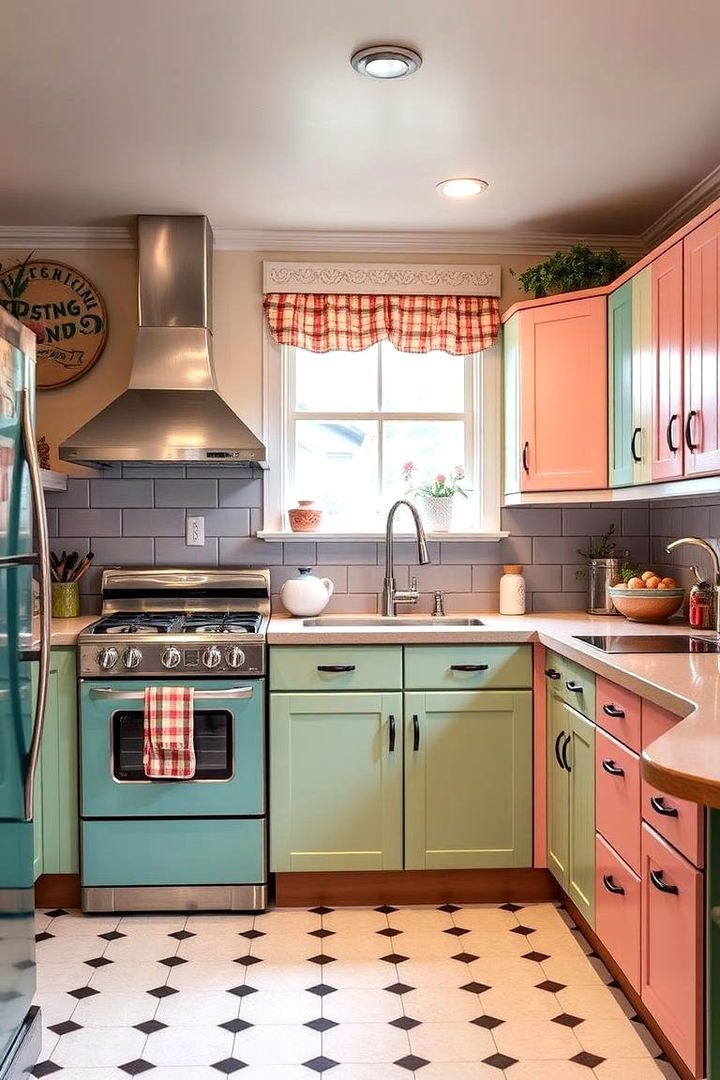 Retro Two Tone with Pastel Hues - 22 Two Tone Kitchen Cabinet Ideas