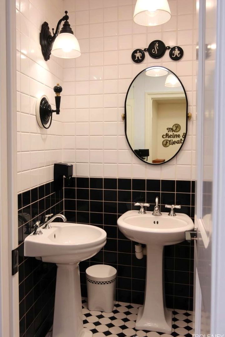 Retro Vibes with Bold Fixtures - 22 Black and White Powder Room Ideas