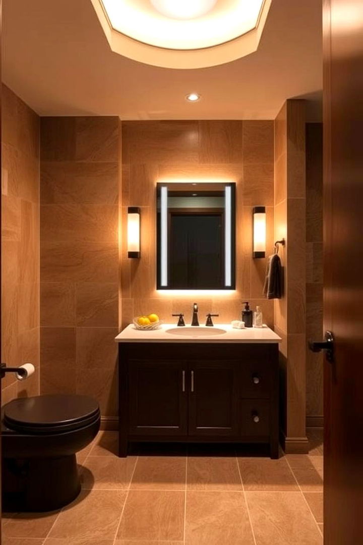 Rich Ambient Lighting - 22 brown and black bathroom ideas