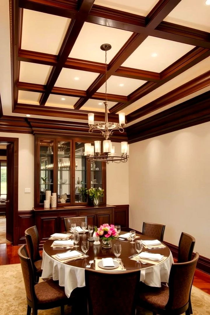 Rich Dark Wood Accents and Soffits - 22 Luxury Dining Room Ideas