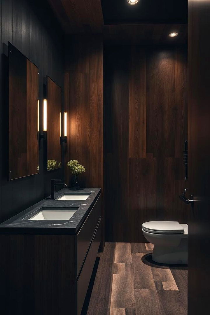 Rich Dark Wood Accents - 22 Dark Bathroom Ideas