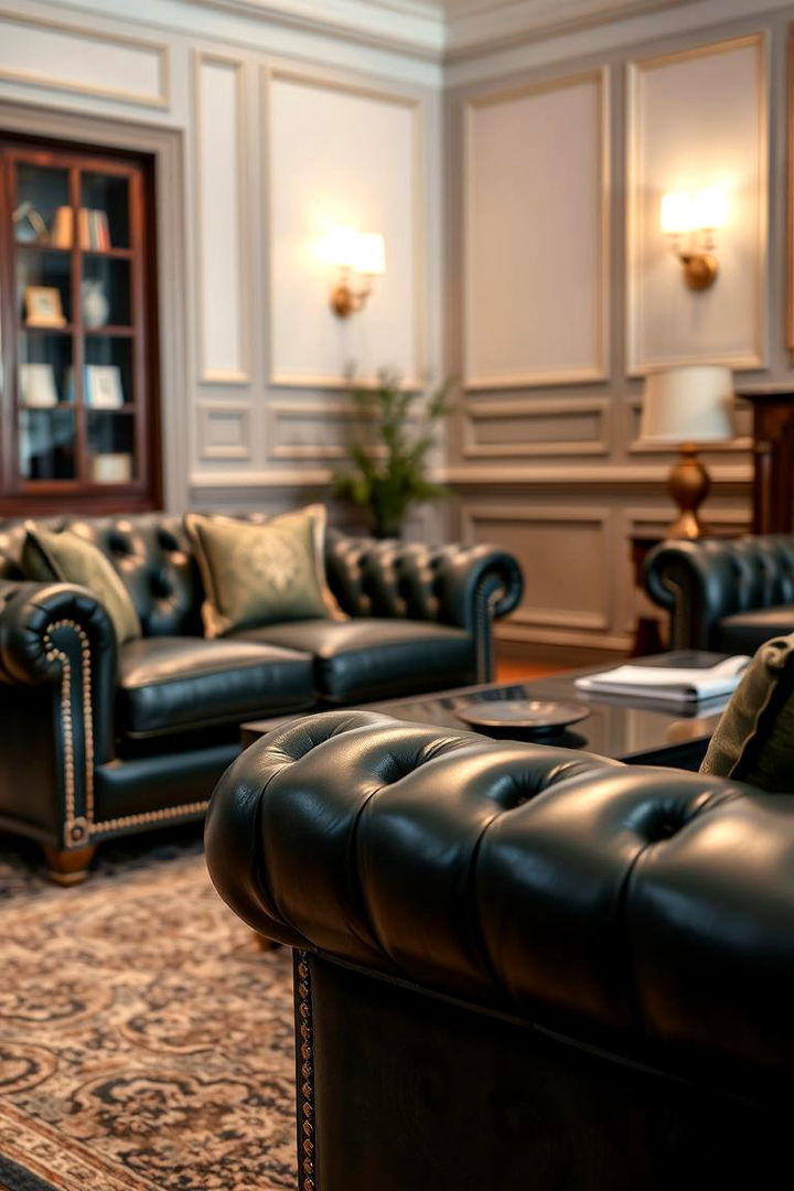 Rich Leather Elements - 22 Dark Green Living Room Ideas