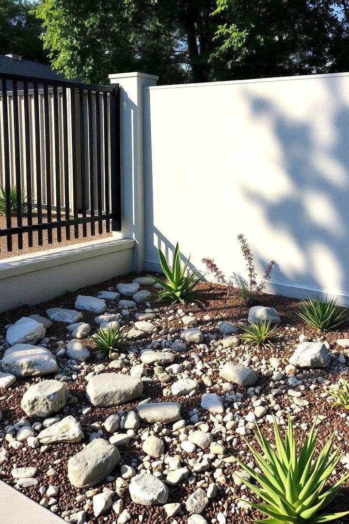 Rock Garden Integration - 22 Simple Fence Line Landscaping Ideas